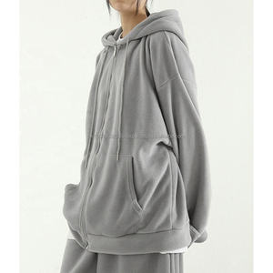 Ensemble sweat à capuche zippé brodé en polaire personnalisé surdimensionné confortable joggers costumes vêtements de rue coton laine sweats à capuche survêtement survêtement - Product Image 5