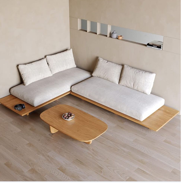 Minimalist Japanese Style Low Platform Sofa with Solid teak Base