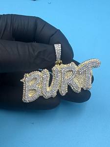 Colgante de Nombre Personalizado con Diamantes de Imitación, Chapado en Oro sobre Plata de Ley 925, Estilo Hip Hop, Moderno - Product Image 2