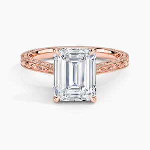 Bague de fiançailles en moissanite taille émeraude 2 carats, solitaire gravé vintage, bague de mariée - Product Image 5