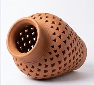 Terracotta Patterned <b>Storage</b> <b>Jar</b> Decorative Food Container Hollow Ceramic Style Canister <b>for</b> <b>Kitchen</b> Counter - Product Image 4