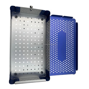High Quality Aluminum Surgical Sterilization Tray Box 245 x 150 x 50 mm Blue Coated Reusable <b>Instrument</b> Storage Case with Lid - Product Image 2