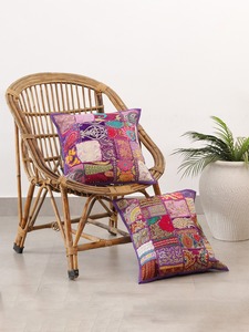 Handmade Embroidered Cotton Patchwork Bohemian Style Square <b>Cushion</b> <b>Cover</b> for Home & Hotel Use - Product Image 3