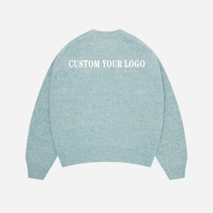 Wholesale Custom Logo <b>Men</b> Mohair Sweater Intarsia Knit Crew Neck Brushed Wool Blend Long Sleeve <b>Pullover</b> - Product Image 6