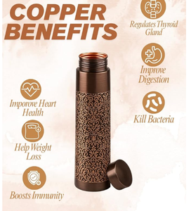 Botella de Agua de Cobre de 1 Litro, Martillada, Ayurvédica, para el Bienestar, Hecha a Mano, con Tapa Hermética, Apta para Beber, Viajar y Hacer Senderismo - Product Image 6