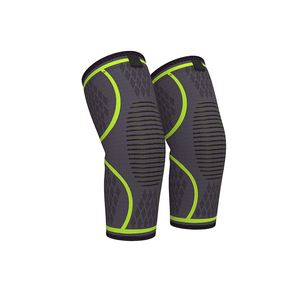 Genouillère élastique pour homme en polyester respirant, soutien et compression, protection sportive, gris avec bordure verte - Product Image 1