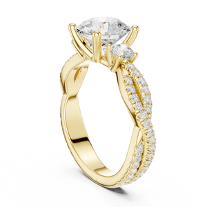 Componente de Anillo Redondo Personalizado con Tres Piedras, Configuración de Anillo con Gemas Redondas de Varios Tamaños, Diseño Pre-Producción - Product Image 1