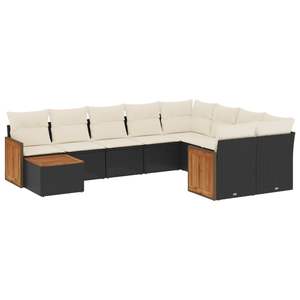 Ensemble de canapés de jardin en rotin PE crème et noir en forme de L, 6 places, mobilier d'extérieur résistant aux intempéries, design contemporain - Product Image 2
