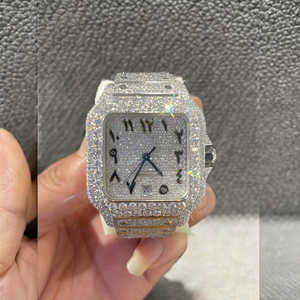 นาฬิกาควอตซ์ทรงเหลี่ยมสำหรับผู้ชายขายส่ง |   ตัวเลขแบบอารบิก มอยส์ซาไนต์ |   เครื่องประดับแร็ปเปอร์ชุบทองสองสีแบบเต็มตัว - Product Image 1