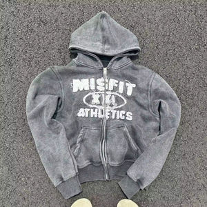 Sudadera con capucha lavada con ácido de algodón pesado para hombre con logotipo personalizado, parche desgastado, bordado, ganchillo, ropa de calle de invierno, patrón estampado - Product Image 1