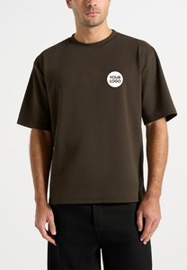 T-shirt en coton marron pour homme, manches courtes, col rond, coupe classique, avec logo personnalisé imprimé sur le devant - Product Image 2