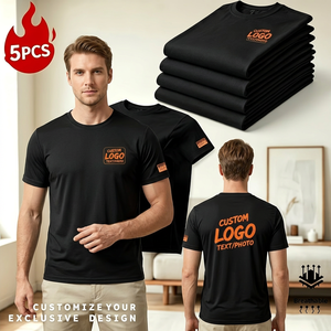 T-shirt à manches courtes pour homme, noir, à séchage rapide, avec logo personnalisé, 100% polyester jersey, col rond, motif lettres décontracté, 5 pièces, pull-over premium - Product Image 2