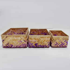 Cestas de Almacenamiento Rectangulares de Bambú Natural Tejidas a Mano, Ecológicas, Rústicas, Multifuncionales, con Patrón Zigzag Morado - Product Image 1