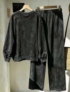 Acid wash tracksuit <b>set</b> <b>Ladies</b> casual sweatshirt <b>set</b> Relaxed fit jogger pants Long sleeve tracksuit for women - Product Image 2