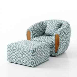 Fauteuil en tissu KAG avec ottoman, design contemporain, rembourrage doux, motif bleu sarcelle, accents en bois, meubles de salon CHA70 - Product Image 1