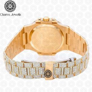 Charm_Jewells Luxury Women's Tonneau <b>Diamond</b> <b>Watch</b> Yellow Gold Case Analog Dial Date Display Sapphire Crystal Folding Clasp - Product Image 2