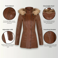 Veste en cuir véritable matelassée marron pour femme, manches longues, vêtement d'hiver haut de gamme