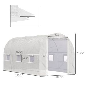 Kit de serre de jardinage grand format 2m x 2m x 4,5m avec 6 fenêtres à roulettes et porte à roulettes, structure en acier, revêtement en verre et polyéthylène - Product Image 3