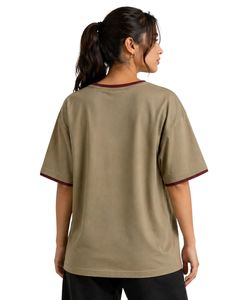 Custom Khaki Women Oversized T Shirt Casual Crew Neck Short Sleeve Contrast Trim Loose Fit Soft Breathable Summer Streetwear <b>Top</b> - Product Image 2