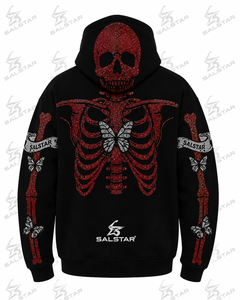 SALSTAR Sweat à capuche noir pour homme, imprimé squelette gothique avec strass, coupe classique, pour l'automne - Product Image 1
