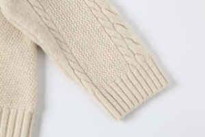 Men's Cream Knitted <b>Pullover</b> <b>Sweater</b> Solid Color Autumn Wear Regular Fit Long Sleeve Cable Pattern - Product Image 3