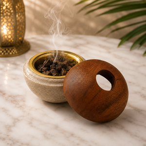 Quemador de incienso Bakhoor de resina de madera con forma redonda, quemador de incienso árabe, quemador de Oud, elegante soporte para incienso Bakhoor, decoración para el hogar para Ramadán y Eid, regalo. - Product Image 1