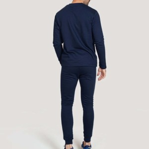 <b>Men's</b> <b>Navy</b> Blue Hooded Sweatshirt Set Solid Color Knitted Casual <b>Jogger</b> Pants Breathable Winter Streetwear - Product Image 1