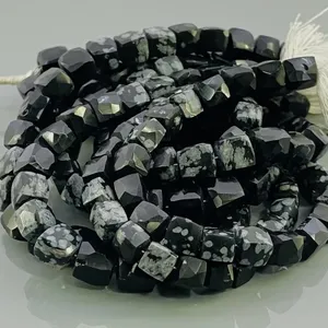 Perles de pierres précieuses Chakralume en obsidienne naturelle noire et blanche, facettées en forme de cube de 6-7 mm, qualité AA, brin de 8 pouces pour la fabrication de bijoux, vente en gros - Product Image 3