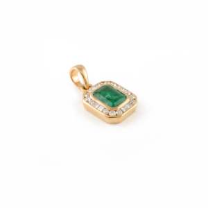 <b>Emerald</b> Cut Moissanite Halo <b>Pendant</b> 18K Yellow Gold Plated Rhodium Finish - Product Image 5
