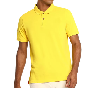 Polo à manches courtes jaune pour homme, couleur unie, tissu Oxford en coton, boutons, style décontracté, logo sur la manche gauche - Product Image 1