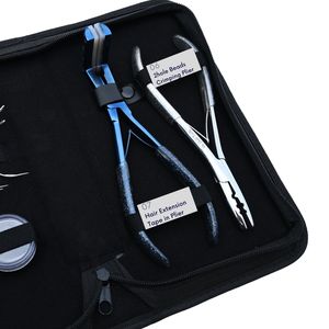 Kit d'outils professionnels pour extensions capillaires à usage en salon avec outil de sertissage à 2 trous, aiguilles courbées pour pose de bandes adhésives et boîte à perles - Product Image 4