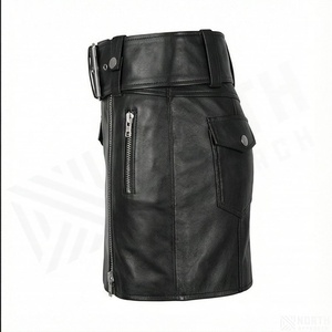 Women's High Waist PU Leather Mini <b>Skirt</b> Moto Style Zipper Belt Pocket Solid Black A Line <b>Short</b> <b>Skirt</b> - Product Image 3