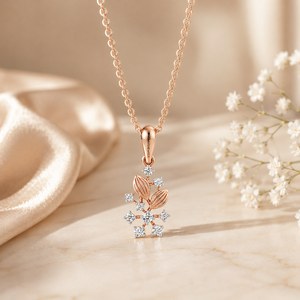 Pendentif de luxe pour femme, inspiré de la nature, motif floral et feuille, diamant de laboratoire, or 10K 14K 18K, argent 925 935, plaqué rhodium, taille brillant - Product Image 1