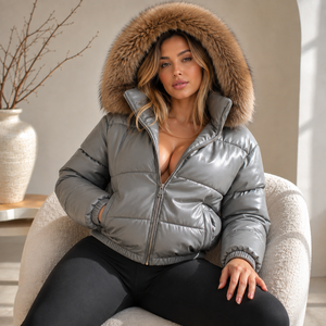 Veste matelassée en cuir de qualité supérieure pour femmes, style duvet, avec capuche en fourrure, vêtements d'extérieur chauds pour l'hiver - Manteaux en peau d'agneau de luxe, tailles S-XXL - Product Image 1