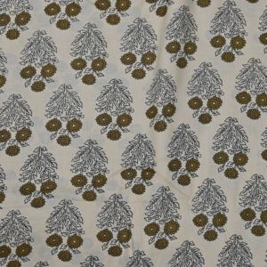 Tissu en coton bio et écologique Kalamkari, imprimé à la main, motif bouquet de fleurs moutarde, pour robes Kurtis - Product Image 1