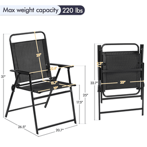 Ensemble de 2 chaises de salle à manger pliables pour patio avec dossier en fer durable noir - Product Image 3