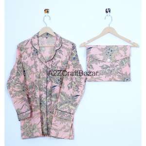 Ensemble de pyjama pour femmes en coton 100% luxueux et romantique, col en V, manches longues, motif floral, taille élastique, vêtements de maison confortables, parfaits pour toutes les occasions - Product Image 3