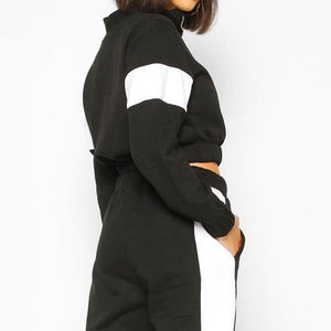 Women's Fully Customizable Winter Short Length 2-Piece Sport Track Suits Solid Pattern Stand Collar <b>Tops</b> for Jogging - Product Image 5