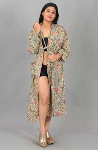 Kimono de Algodón Tejido a Mano con Estampado Floral, Elegante Ropa de Estar India, de Secado Rápido, para Mujer, Primavera/Verano - Product Image 3