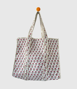 Floral Pattern Quilted Tote <b>Bag</b> Women's Shopping <b>Bag</b> All Seasons Open Closure Bohemian Style Cotton <b>Material</b> - Product Image 1
