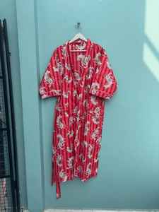 Robe kimono en coton imprimé indien, peignoir, tenue de détente bohème - Product Image 5