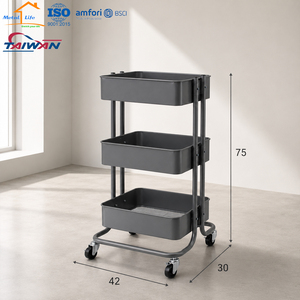 ISO9001 BSCI OEM 3 Tier Metal Rolling Utility <b>Cart</b> Manufacturer Made in Taiwan for Home <b>Storage</b> School - Product Image 2