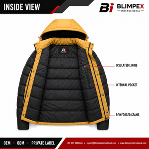 Veste décontractée matelassée en polyester/nylon de haute qualité, rembourrée de coton, avec capuche amovible, respirante pour homme - Product Image 4
