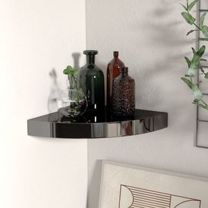 Ripiano ad angolo mobile in MDF nero lucido 9.8 "x 9.8" x 1.5 "elegante da parete e da esposizione - Product Image 1