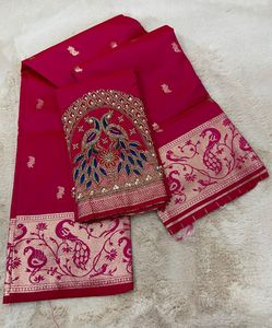 Nouveau tissu en soie pure et douce avec un travail de tissage jari original pour plusieurs couleurs - Product Image 2