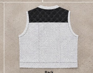 <b>Mens</b> <b>White</b> Black Cowhide Waxed Leather Club <b>Vest</b> Biker Motorcycle Waistcoat - Product Image 2