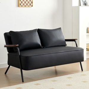 Divano Letto Futon Moderno Compatto da 44 W in Ecopelle, Divanetto a 2 Posti con Seduta Più Profonda - Product Image 1