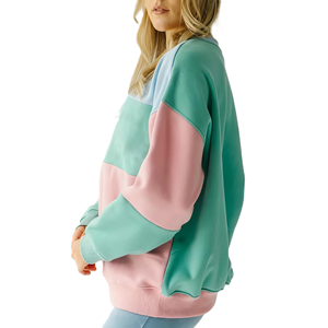 Heavyweight Color <b>Blocked</b> Embroidery Logo Sweatshirt Custom Knitted Cotton USA Fit Branding Loose Fit Clothing Women's Hoodies - Product Image 2