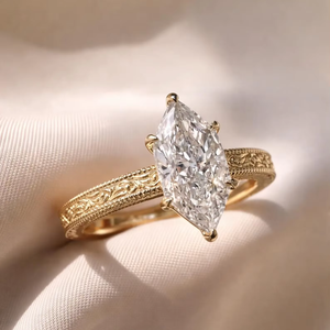 Anillo de Compromiso de Moissanita Marquise Holandesa de 2 CT, Estilo Art Deco, Plata 925 con Baño de Rodio, Engaste de Garras, Certificado IGI, Anillo de Boda - Product Image 1