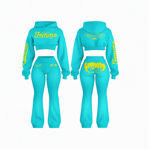 Conjunto de Top Corto con Capucha y Pantalones Marrones para Mujer, Estampado de Letras Amarillas, Ropa Urbana Informal de Invierno, Conjunto de Dos Piezas de Punto - Product Image 4